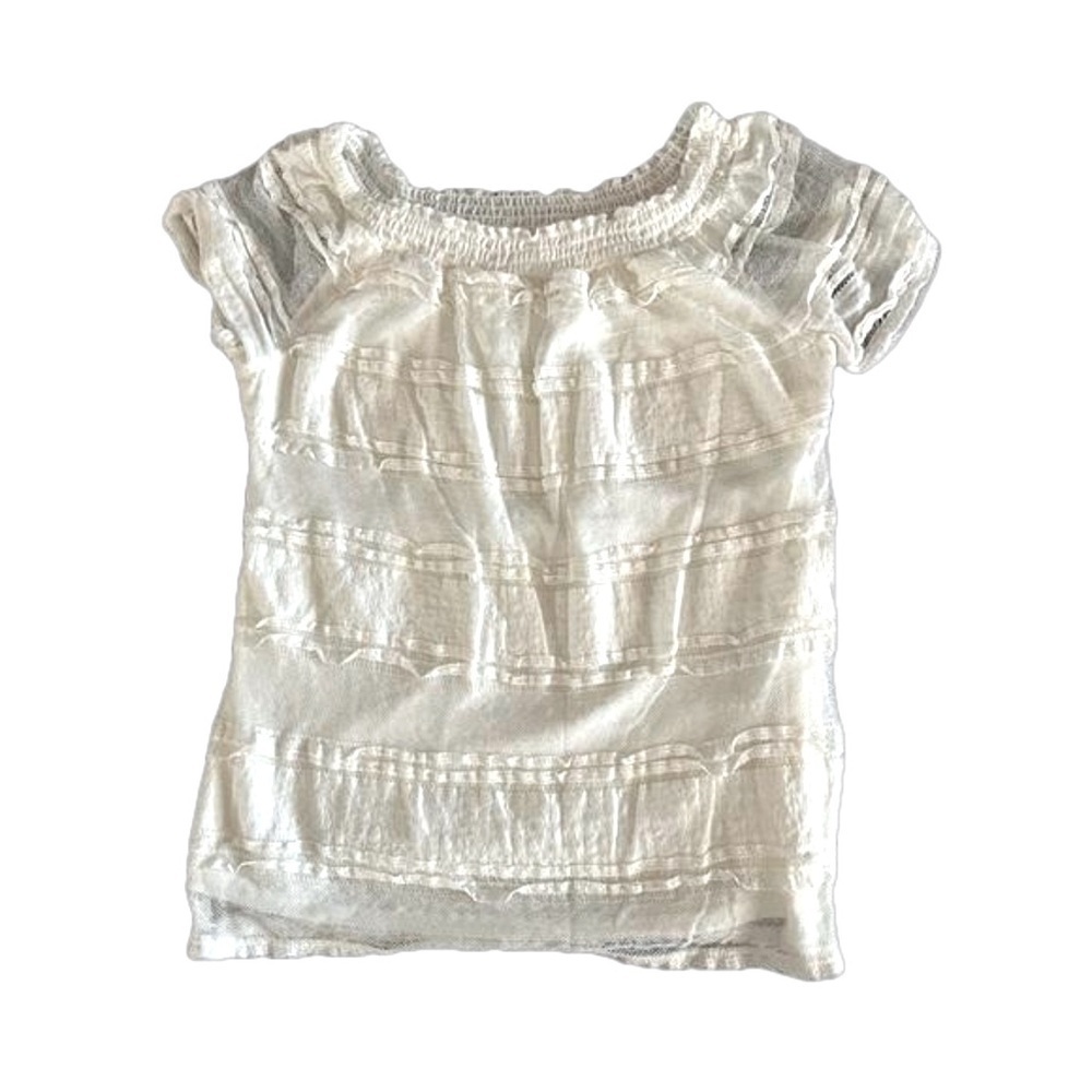 TIME and TRU White Tiered Ruffle Short Sleeve Top Size L